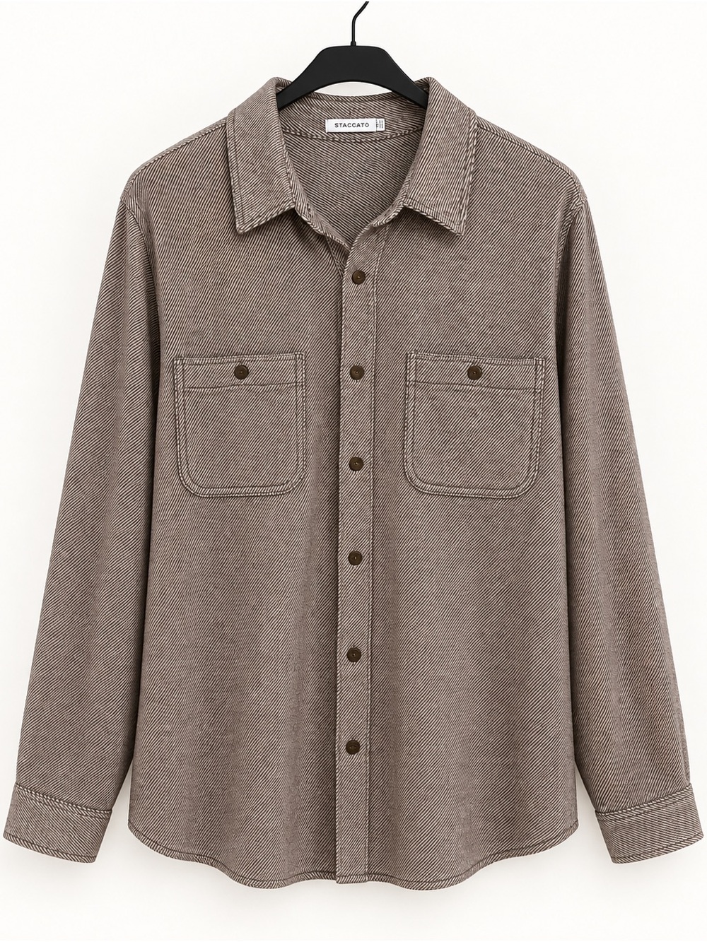 Staccato Men's Taupe Brown Herringbone Button-Down Shirt